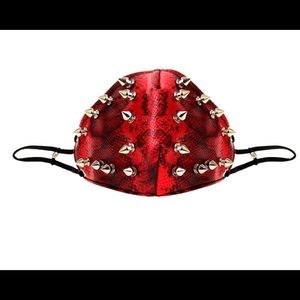Leather Spiked Face Shield in Red